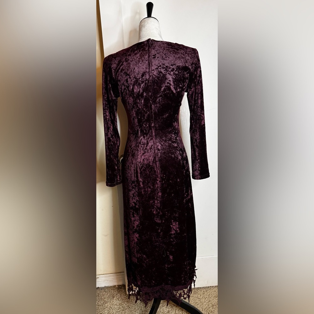 Vintage Mauve Velvet Sheath Midi Dress 90’s Witchy whimsigoth stevie knicks noir - Picture 12 of 14